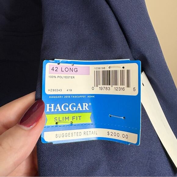 NWT Haggar Slim Fit Active Series™ Herringbone Suit Jacket Navy Blue 42 Long - Picture 7 of 9